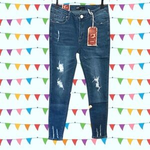 Distressed Dark Blue Skinny Jeans for Women